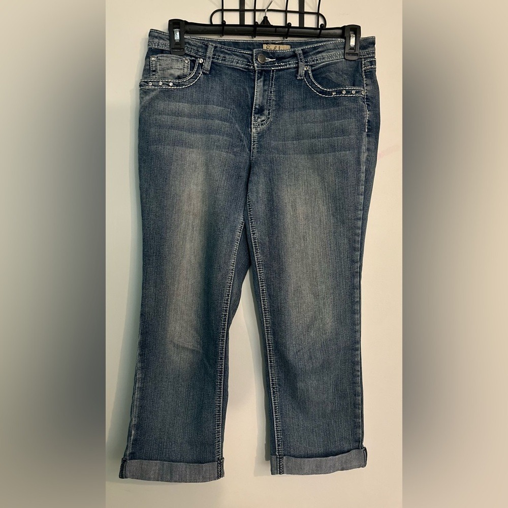 Earl‎ Jeans Womens 10 Cropped Bedazzled Rhinestone Western Cowgirl Midrise Jeans